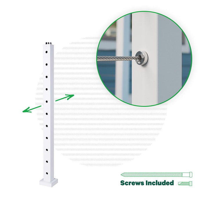 Signature Series Top Mount Cable Railing Terminal Post Posts Cable Bullet 2-Way Post 36" (11 Cables) Flat White (Fine Texture)