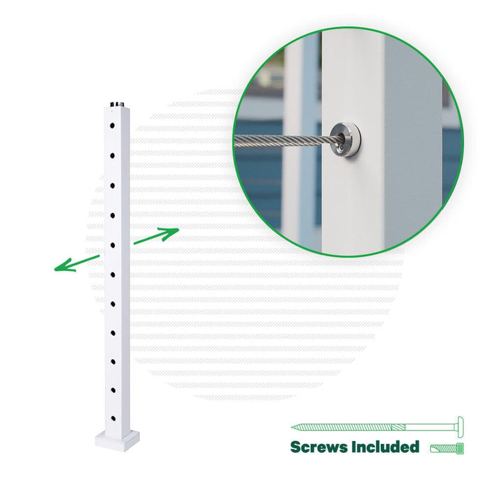 Signature Series Top Mount Cable Railing Terminal Post Posts Cable Bullet 2-Way Post 36" (11 Cables) Flat White (Fine Texture)