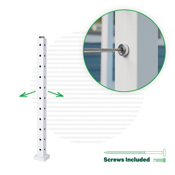 Signature Series Top Mount Cable Railing Terminal Post Posts Cable Bullet Corner Post 36" (11 Cables) Flat White (Fine Texture)