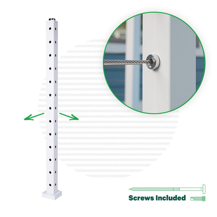 Signature Series Top Mount Cable Railing Terminal Post Posts Cable Bullet Corner Post 42" (13 Cables) Flat White (Fine Texture)