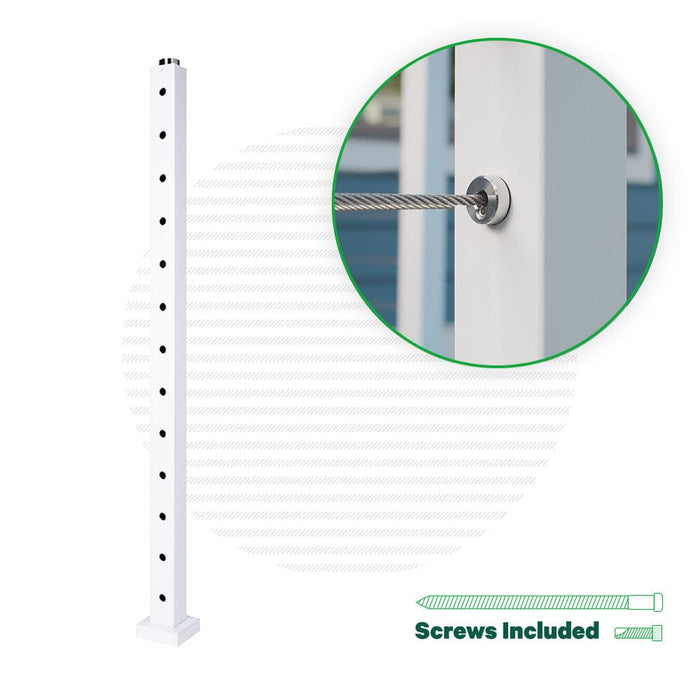 Signature Series Top Mount Cable Railing Terminal Post Posts Cable Bullet End Post 42" (13 Cables) Flat White (Fine Texture)
